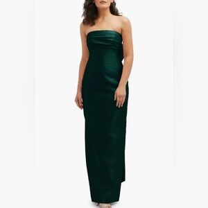 Alfred Sung Strapless Bow Back Satin Column Gown